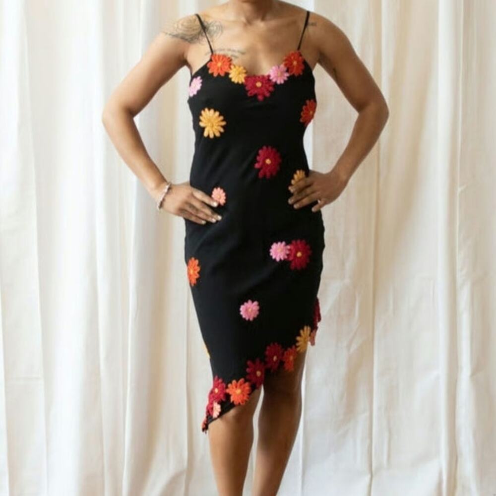Y2K Silk Asymmetrical Bias Cut Floral Dress Sue Wong